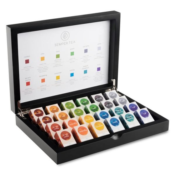Boîte à thé avec 24 pyramides de thé | Cadeaux pour le thé