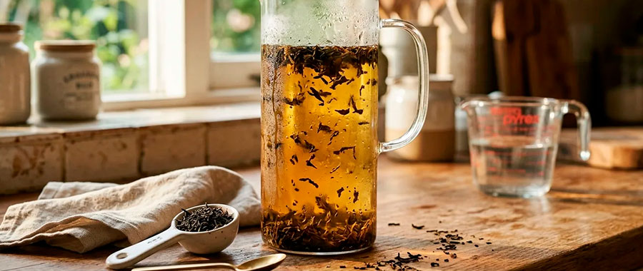 Kanne mit Eistee, zubereitet nach der Cold-Brew-Methode Kanne mit Cold Brew Eistee