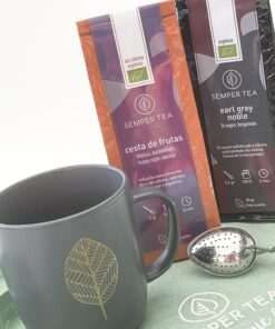 Pack de té orgánico con taza, filtro y tote bag