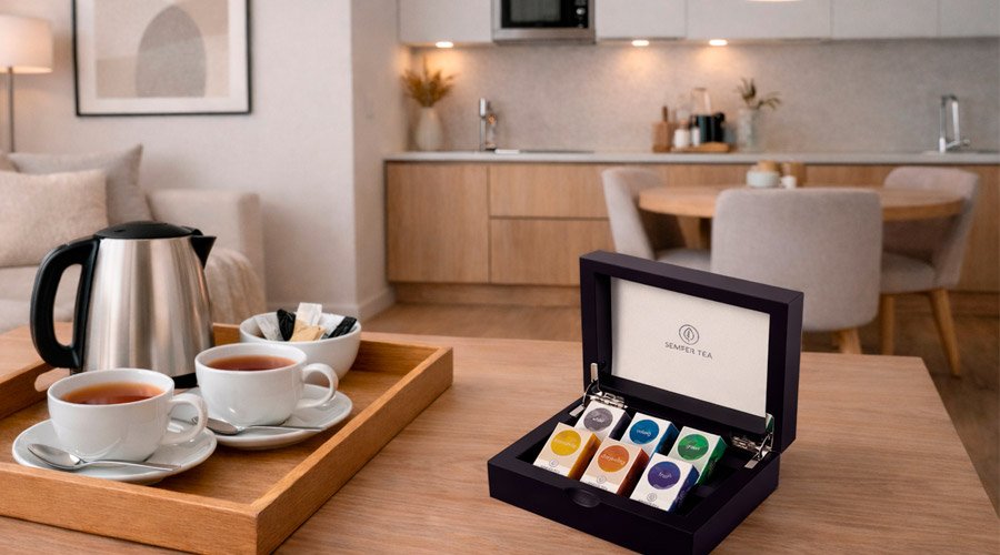 Tea corner premium avec thés bio dans un appartement touristique