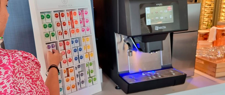 Tidy, elegant tea station for premium self-service