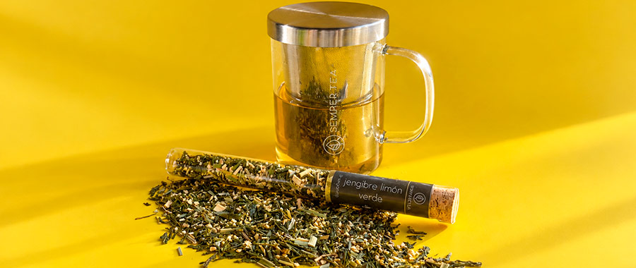 Té verde ecológico con jengibre y limónde Semper Tea. Té Verde con Jengibre y Limón Ecológico